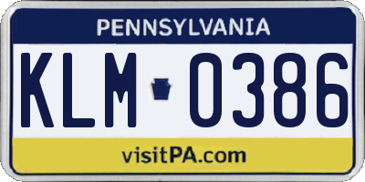 PA license plate KLM0386