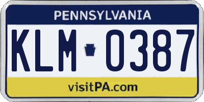 PA license plate KLM0387