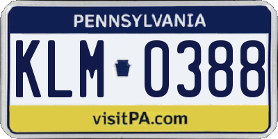 PA license plate KLM0388