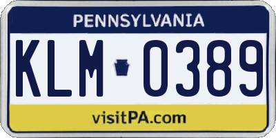 PA license plate KLM0389