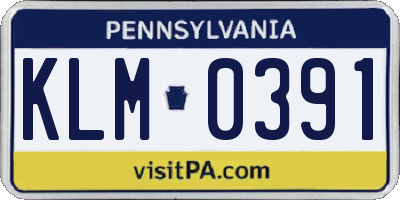 PA license plate KLM0391