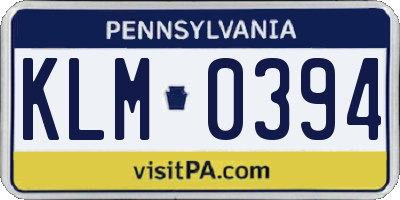 PA license plate KLM0394