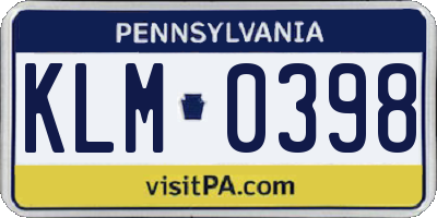 PA license plate KLM0398