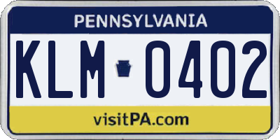 PA license plate KLM0402