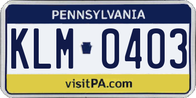 PA license plate KLM0403