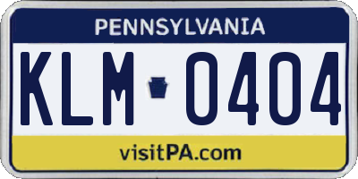 PA license plate KLM0404