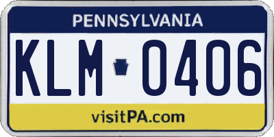 PA license plate KLM0406