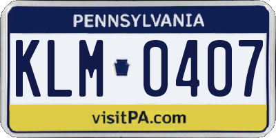 PA license plate KLM0407