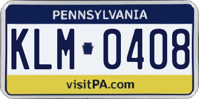 PA license plate KLM0408