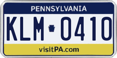 PA license plate KLM0410
