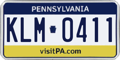 PA license plate KLM0411
