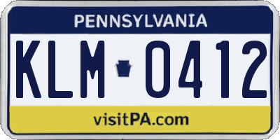 PA license plate KLM0412
