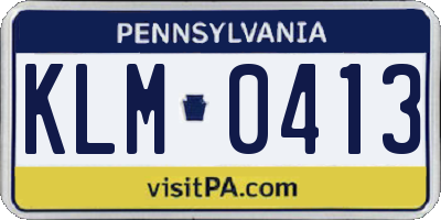 PA license plate KLM0413