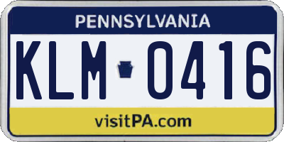 PA license plate KLM0416