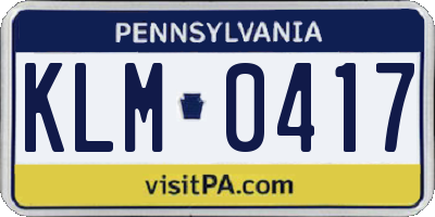 PA license plate KLM0417