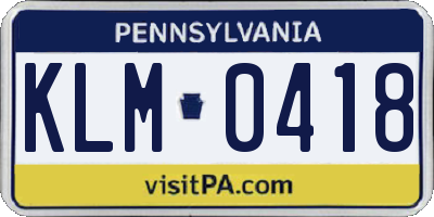 PA license plate KLM0418