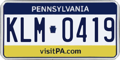 PA license plate KLM0419