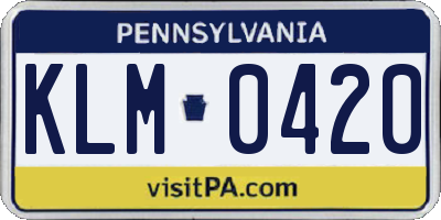 PA license plate KLM0420