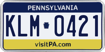 PA license plate KLM0421