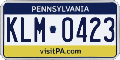 PA license plate KLM0423