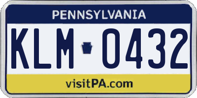PA license plate KLM0432