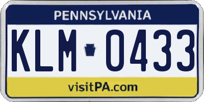 PA license plate KLM0433