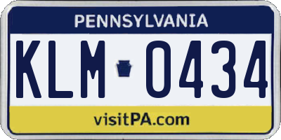 PA license plate KLM0434