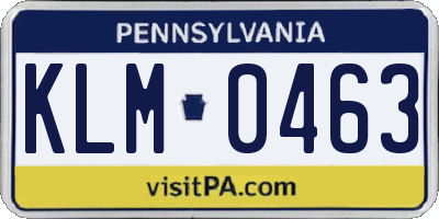 PA license plate KLM0463