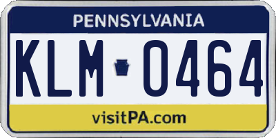 PA license plate KLM0464