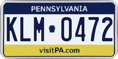 PA license plate KLM0472
