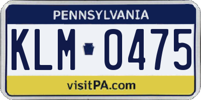 PA license plate KLM0475