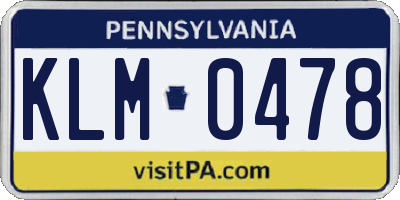 PA license plate KLM0478