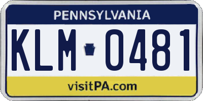 PA license plate KLM0481