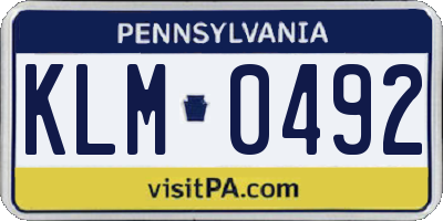 PA license plate KLM0492