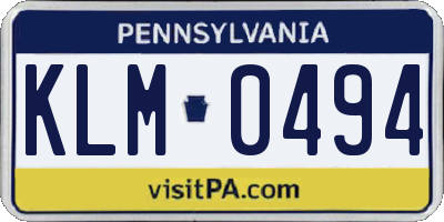 PA license plate KLM0494