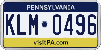PA license plate KLM0496