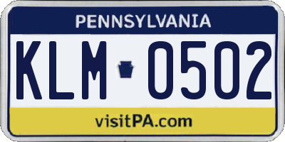 PA license plate KLM0502
