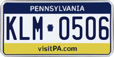 PA license plate KLM0506