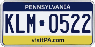PA license plate KLM0522