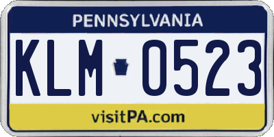 PA license plate KLM0523