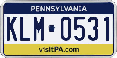 PA license plate KLM0531