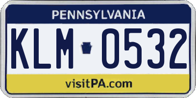 PA license plate KLM0532
