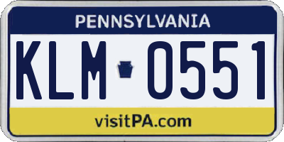 PA license plate KLM0551