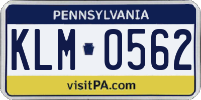 PA license plate KLM0562
