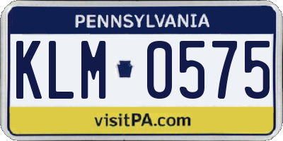 PA license plate KLM0575