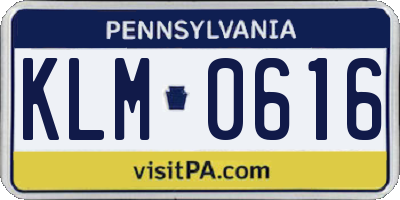 PA license plate KLM0616