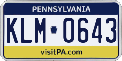 PA license plate KLM0643