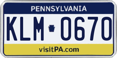PA license plate KLM0670