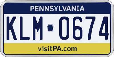 PA license plate KLM0674