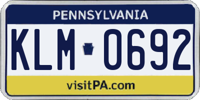 PA license plate KLM0692